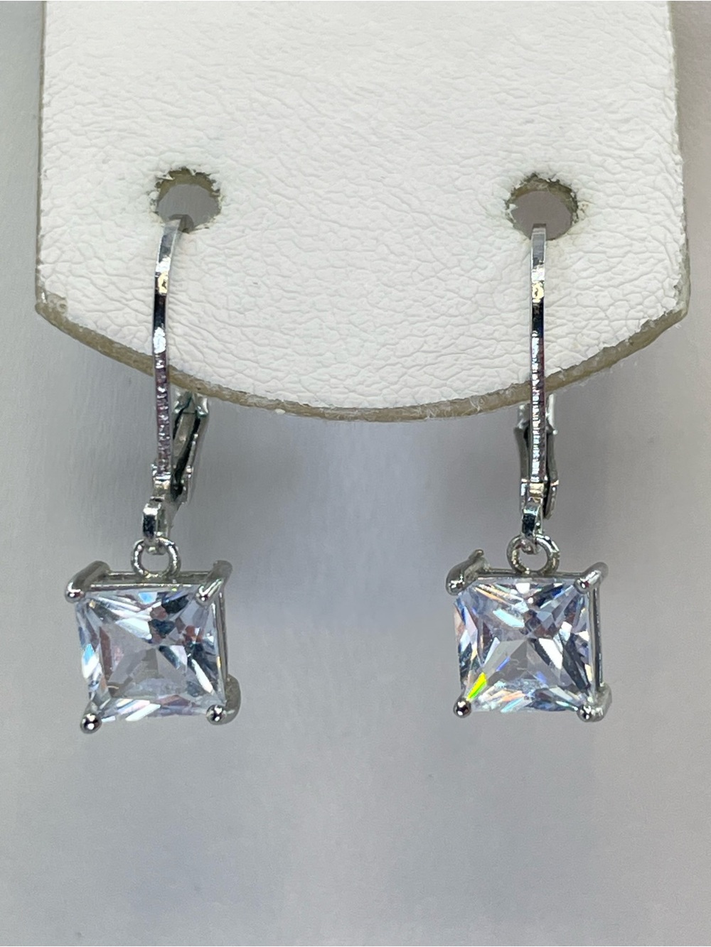 Silver Tone White Crystal Glass Dangle Earrings Minimalist Glam